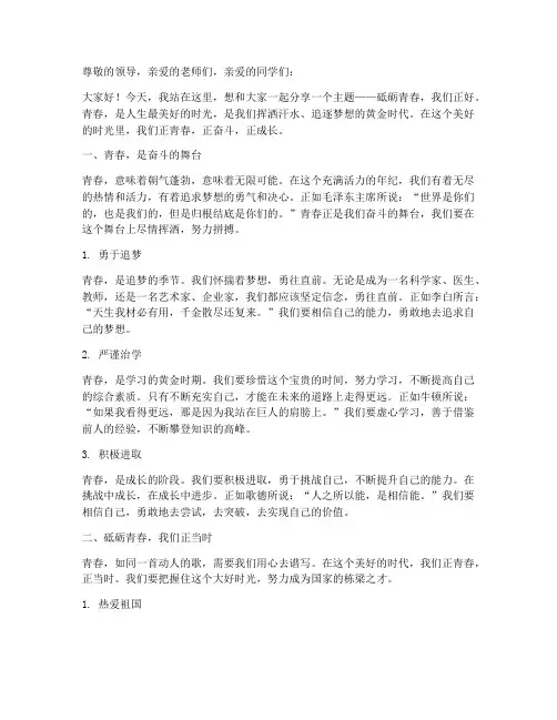 砥砺青春我们正好演讲稿
