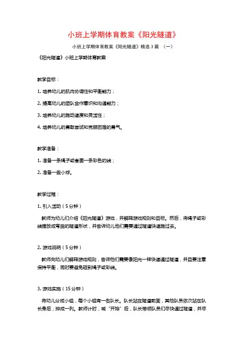 小班上学期体育教案《阳光隧道》3篇