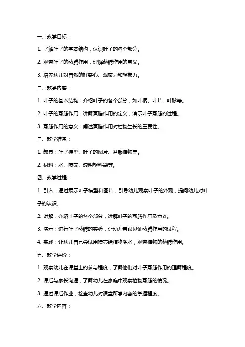 幼儿园小班叶的蒸腾作用自然教案