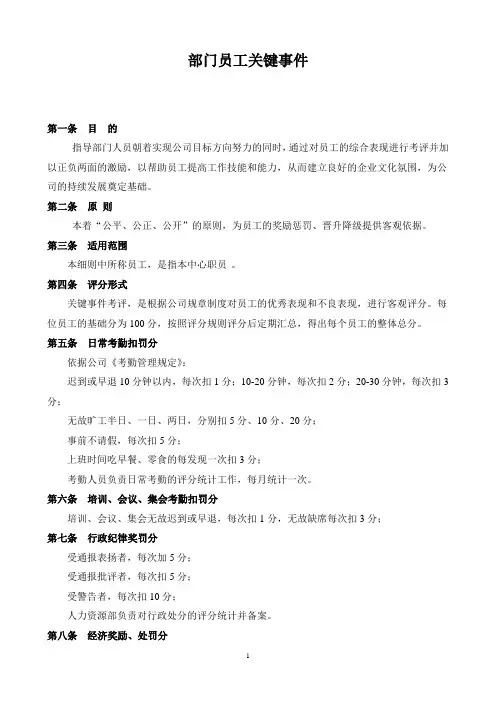 部门员工关键事件积分制度