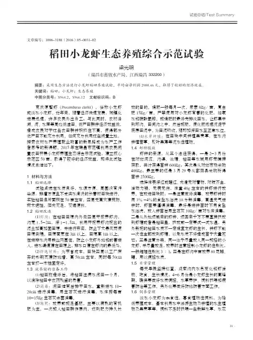 稻田小龙虾生态养殖综合示范试验