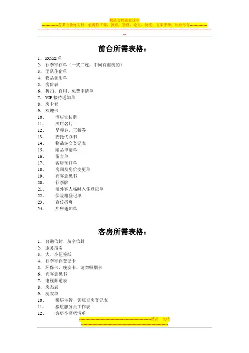 酒店印刷品总汇
