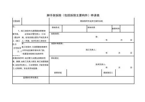 脚手架拆除(包括拆除主要构件)申请表