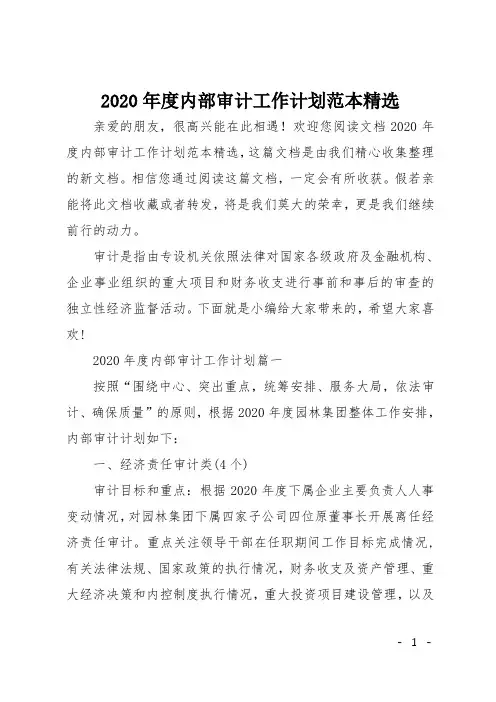 2020年度内部审计工作计划范本精选
