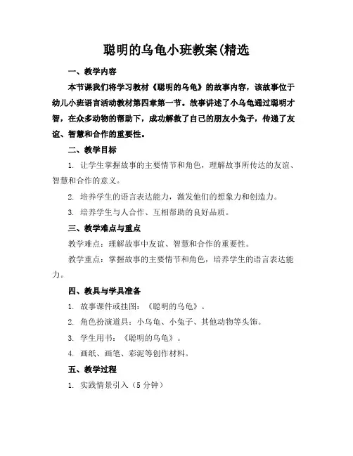 聪明的乌龟小班教案(精选
