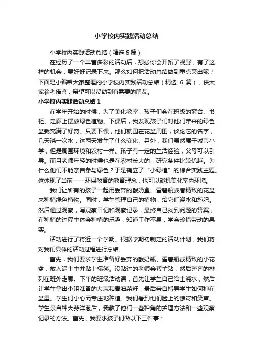 小学校内实践活动总结（精选6篇）