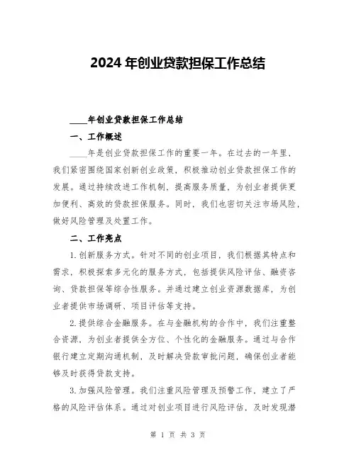 2024年创业贷款担保工作总结