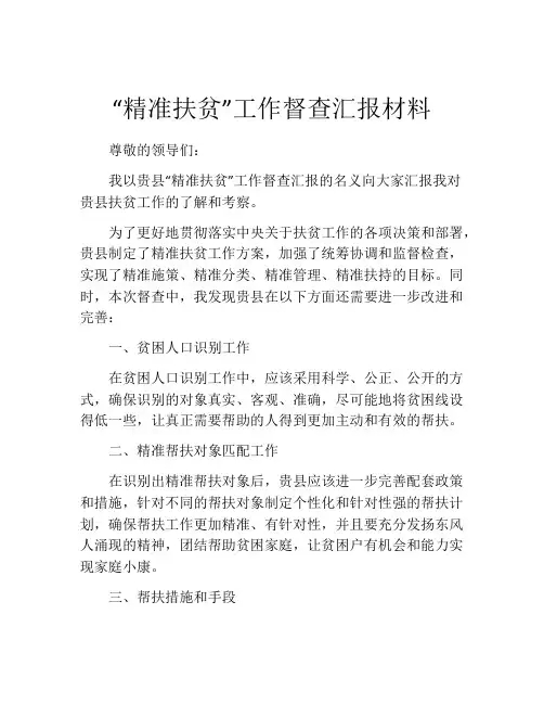 “精准扶贫”工作督查汇报材料