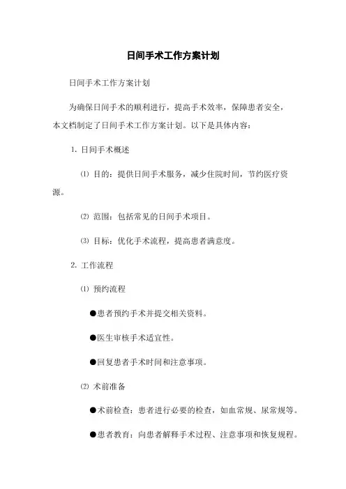 日间手术工作方案计划