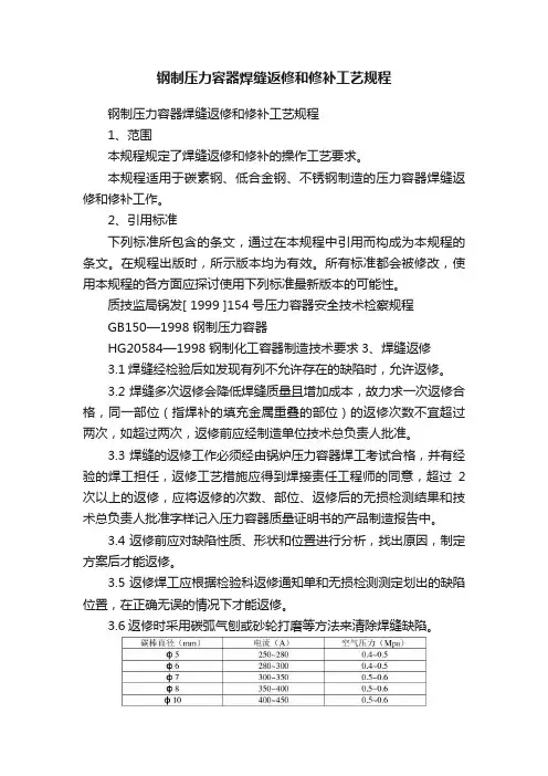 钢制压力容器焊缝返修和修补工艺规程