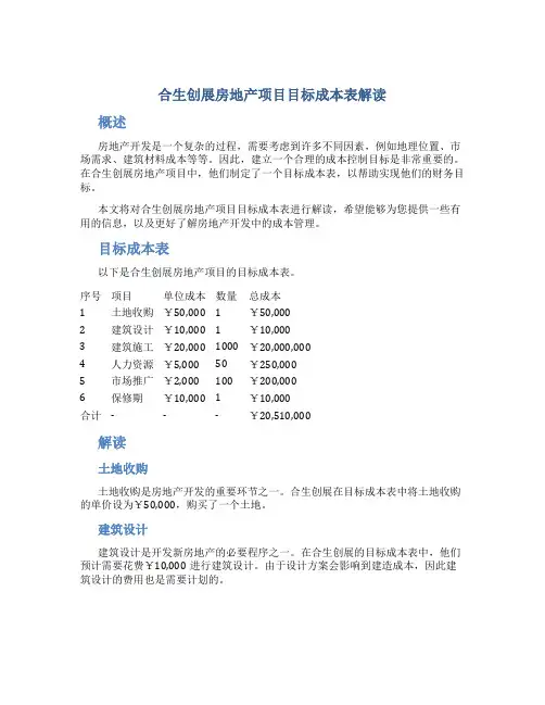 合生创展房地产项目目标成本表解读