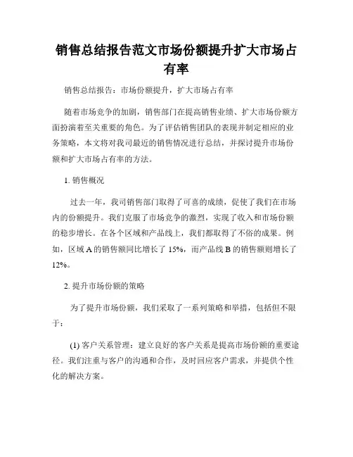 销售总结报告范文市场份额提升扩大市场占有率