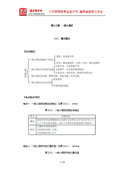 王利明《民法》(第7版)笔记和课后习题含考研真题详解(一般人格权)【圣才出品】