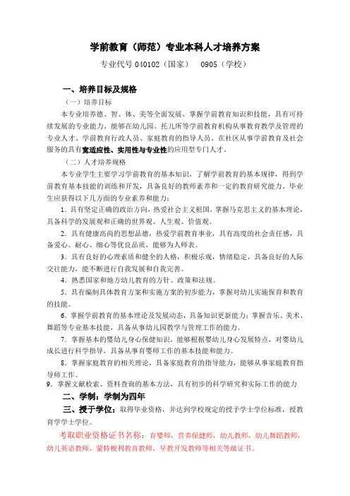学前教育专业人才培养方案