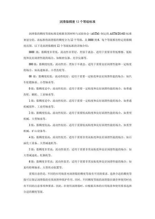 润滑脂稠度12个等级标准