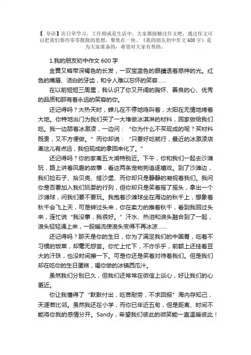 我的朋友初中作文600字【5篇】