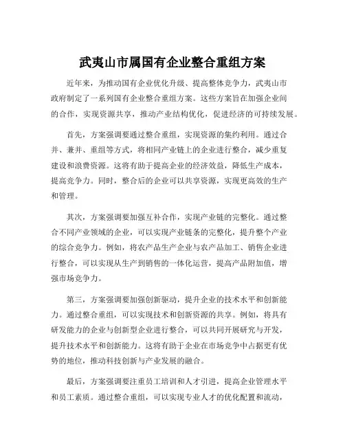 武夷山市属国有企业整合重组方案