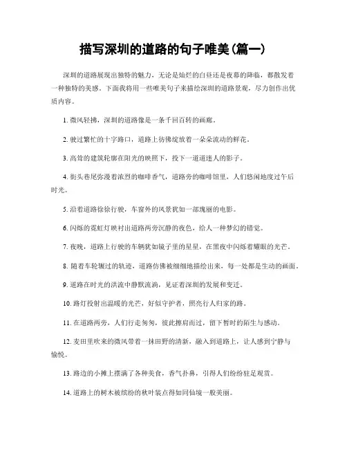 描写深圳的道路的句子唯美(精选合集2篇)