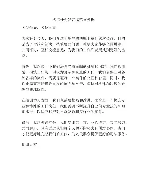 法院开会发言稿范文模板