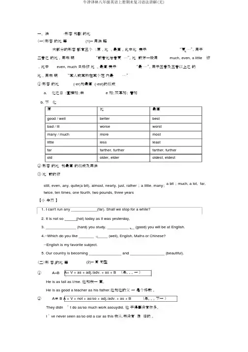 牛津译林八年级英语上册期末复习语法讲解(无)