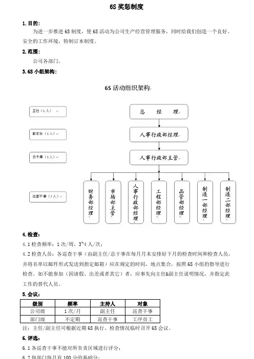 6S奖惩制度