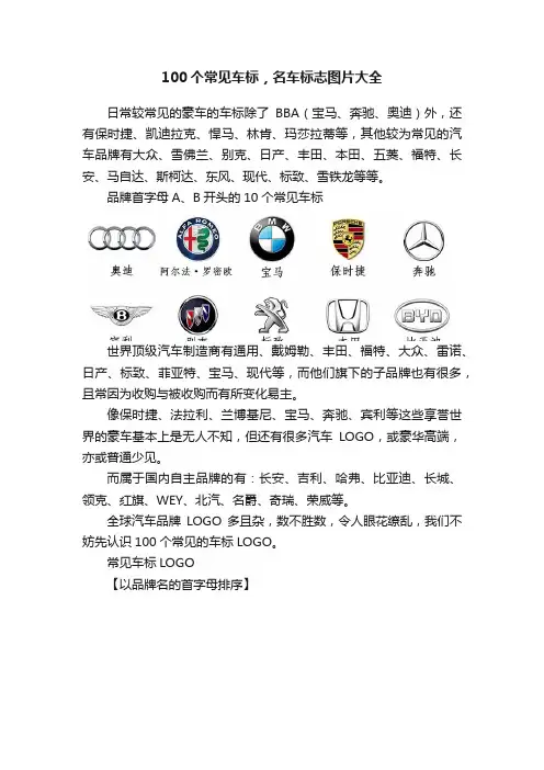 100个常见车标，名车标志图片大全