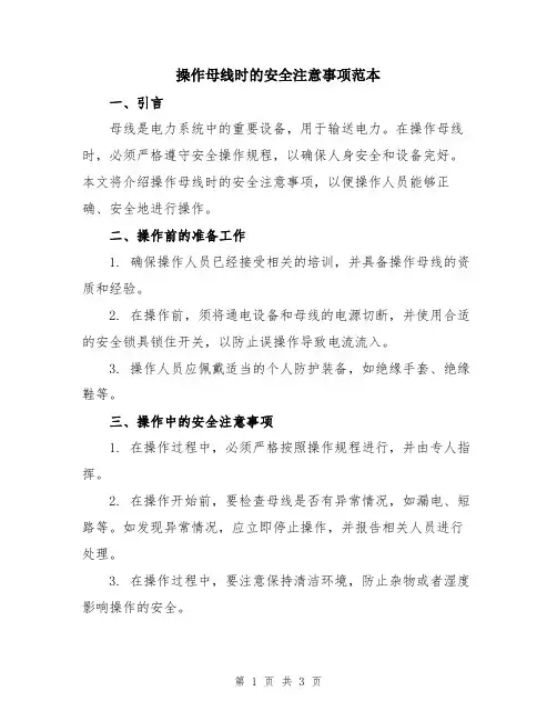 操作母线时的安全注意事项范本