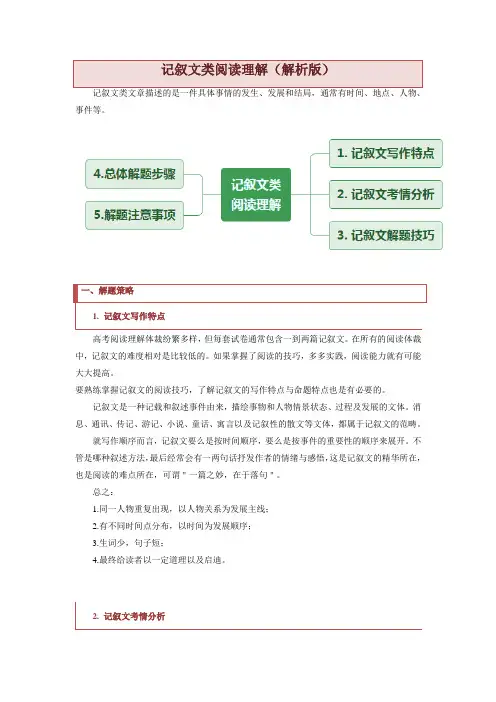 高中英语记叙文类阅读理解(思维导图+练习含答案)