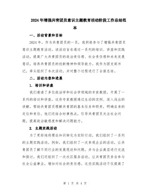 2024年增强共青团员意识主题教育活动阶段工作总结范本