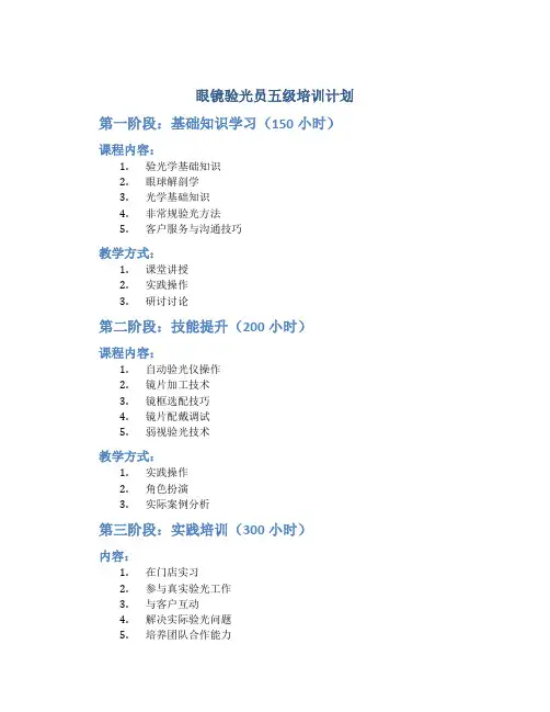 眼镜验光员五级培训计划