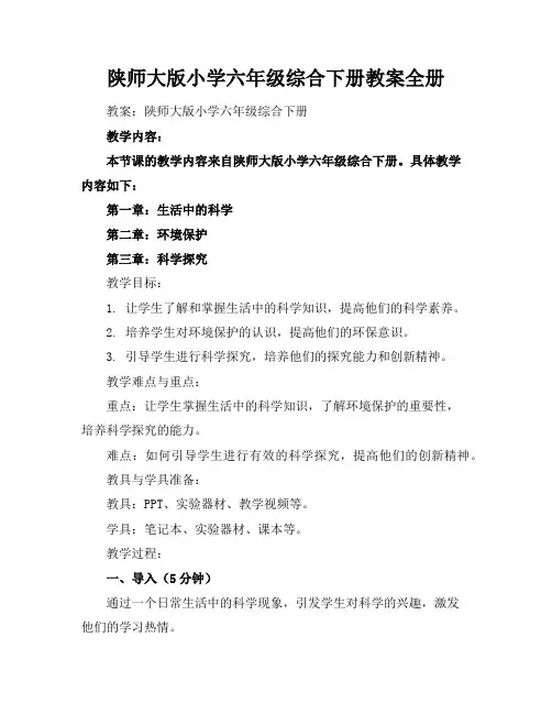 陕师大版小学六年级综合下册教案全册