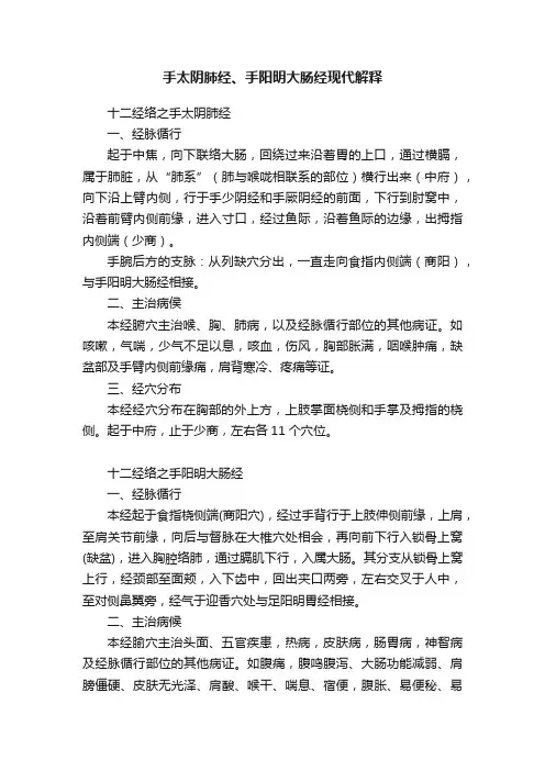 手太阴肺经、手阳明大肠经现代解释