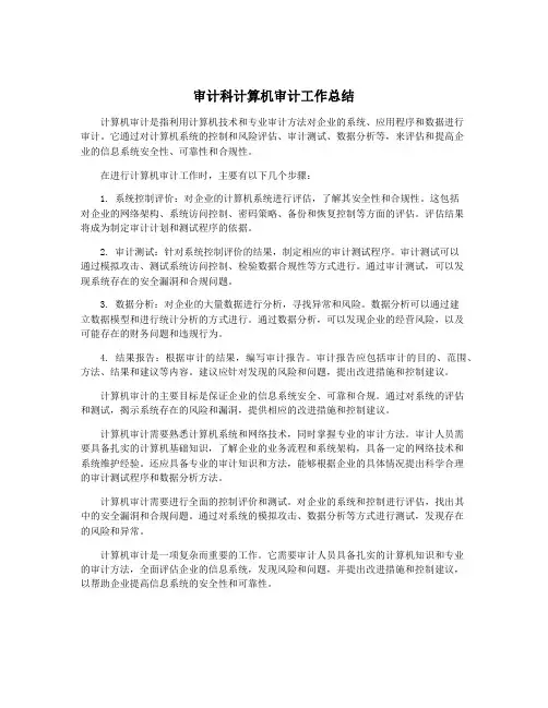 审计科计算机审计工作总结