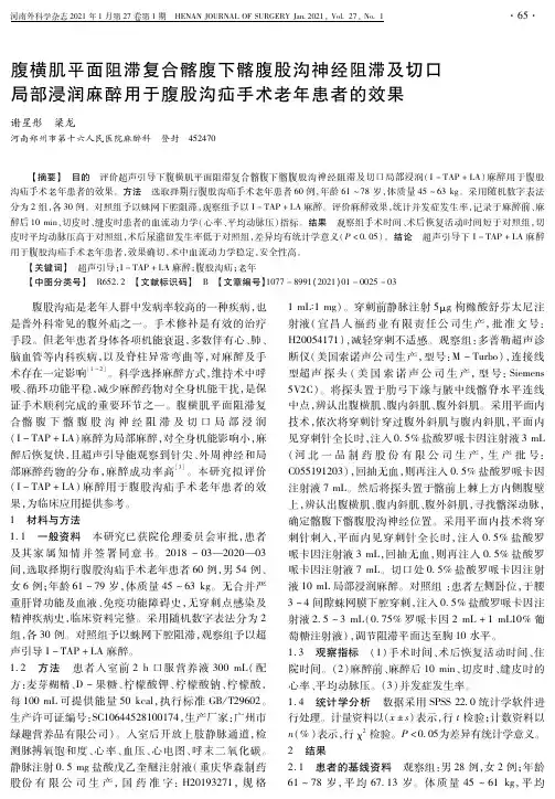 腹横肌平面阻滞复合髂腹下髂腹股沟神经阻滞及切口局部浸润麻醉用于腹股沟疝手术老年患者的效果