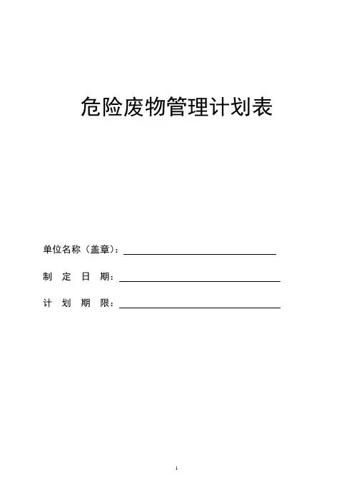 危险废物管理计划表