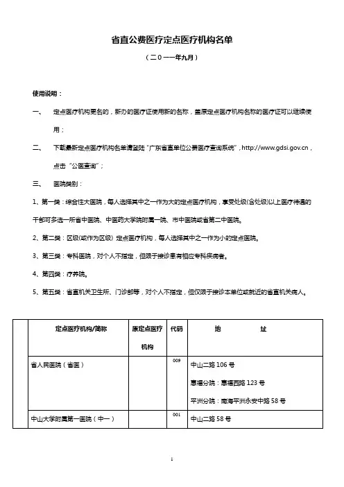 直公费医疗定点医疗机构名单