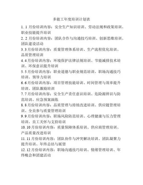 多能工年度培训计划表