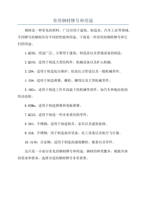 常用钢材牌号和用途
