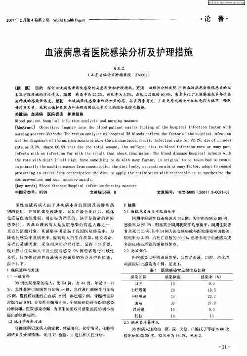 血液病患者医院感染分析及护理措施