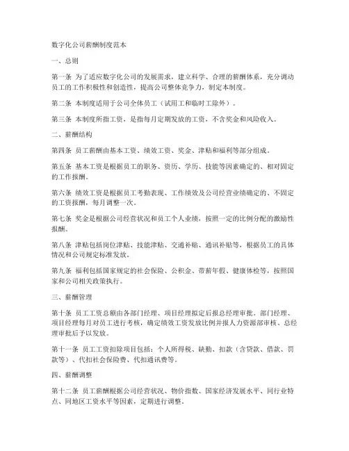 数字化公司薪酬制度范本