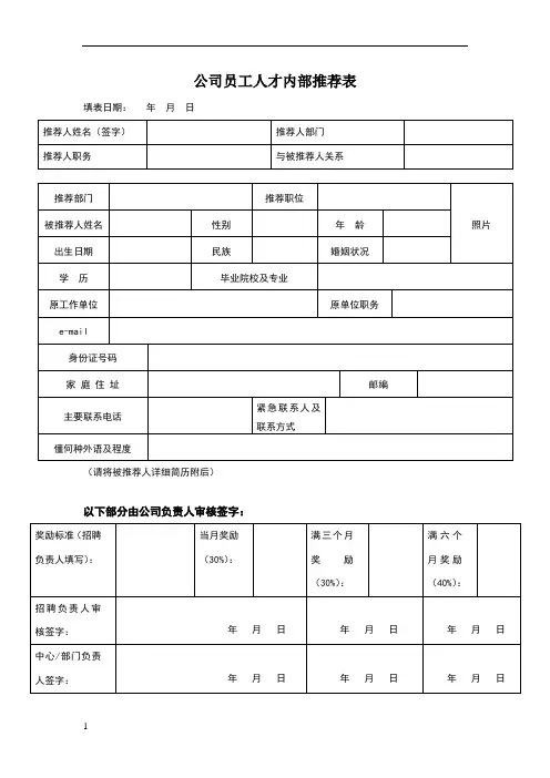 公司员工人才内部推荐表