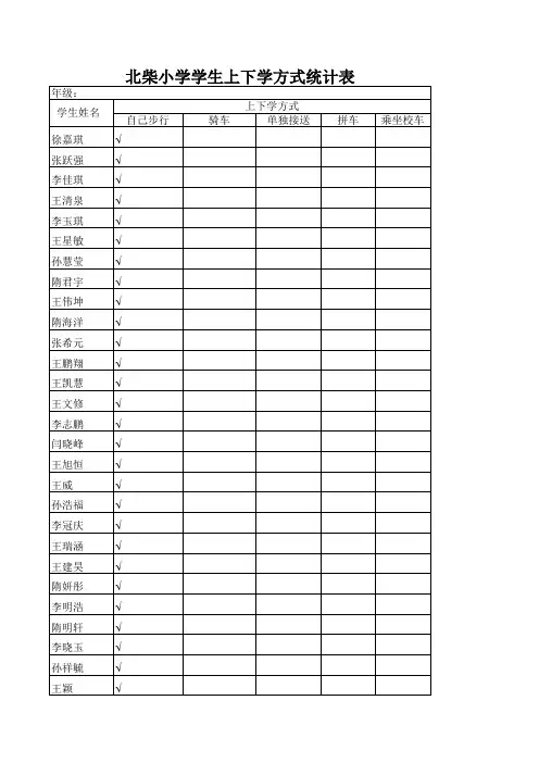 北柴小学五年级学生上下学方式统计表