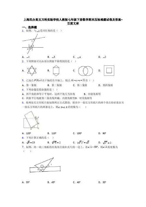 上海民办复旦万科实验学校人教版七年级下册数学期末压轴难题试卷及答案-百度文库