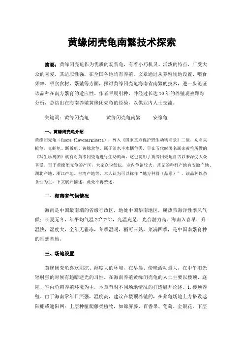 黄缘闭壳龟南繁技术探索
