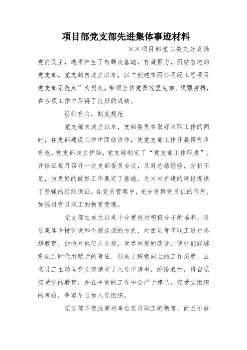 项目部党支部先进集体事迹材料