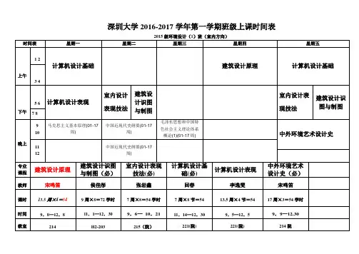 深圳大学2016-2017学年第一学期班级上课时间表