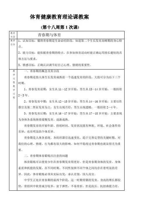 体育健康教育理论课教案