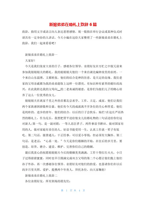 新娘弟弟在婚礼上致辞6篇