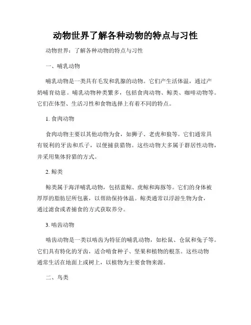 动物世界了解各种动物的特点与习性