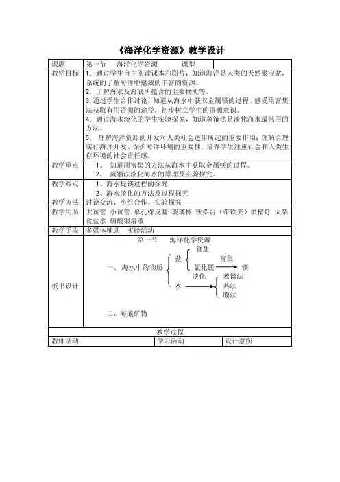 鲁教版九年级下册初中化学《第八单元 海水中的化学 第一节 海洋化学资源》_8